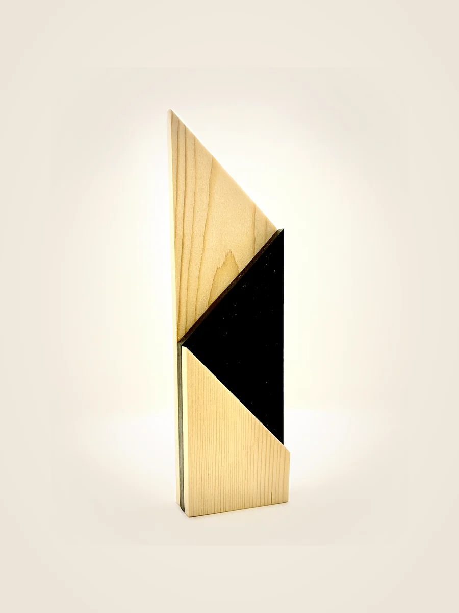 Trophée en bois clair avec insert noir